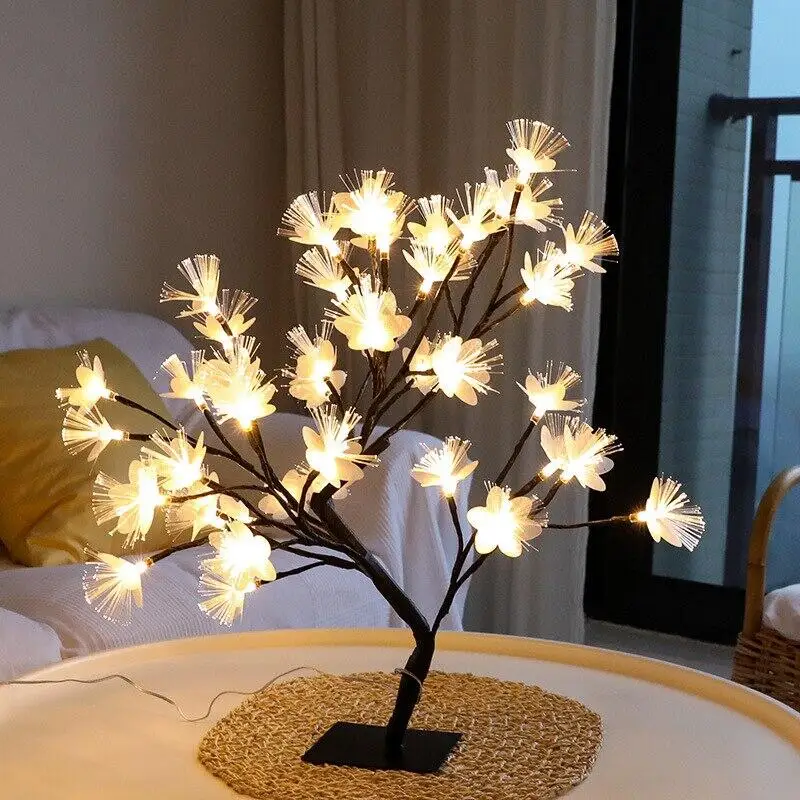 USB Gifts Wedding Valentine Flower Tree Cherry Blossom Rose Lamps Fairy Desk Night Lights Christmas Home Decoration Table Lamp