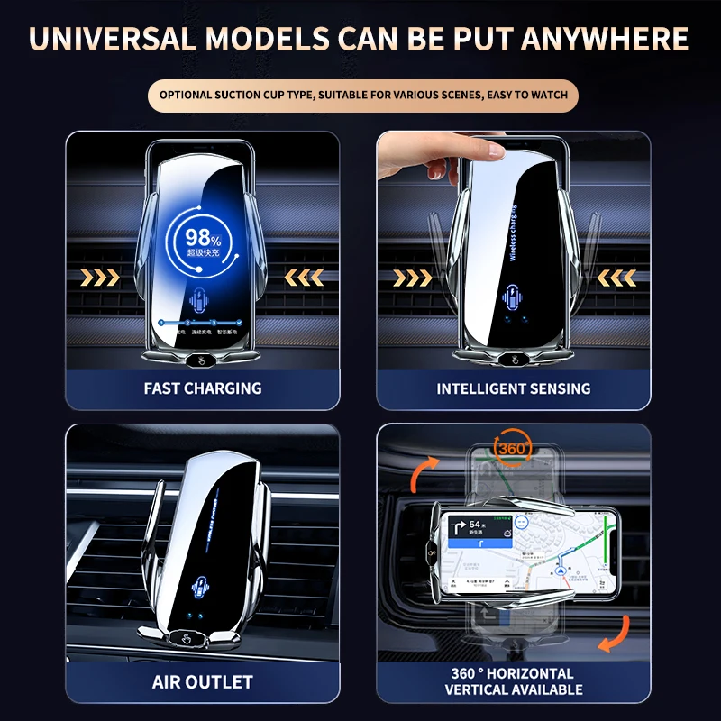 Automatic induction car wireless charger bracket magnetic charging luminescent LOGO flaring machine to open and close