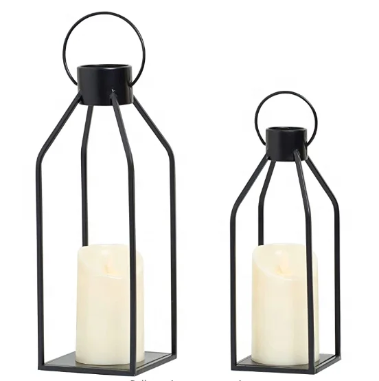 Black Candle Lanterns Set of 2  For Home Decor Indoor Tabletop corridor farmhouse metal candle holders lanterns and candle jars