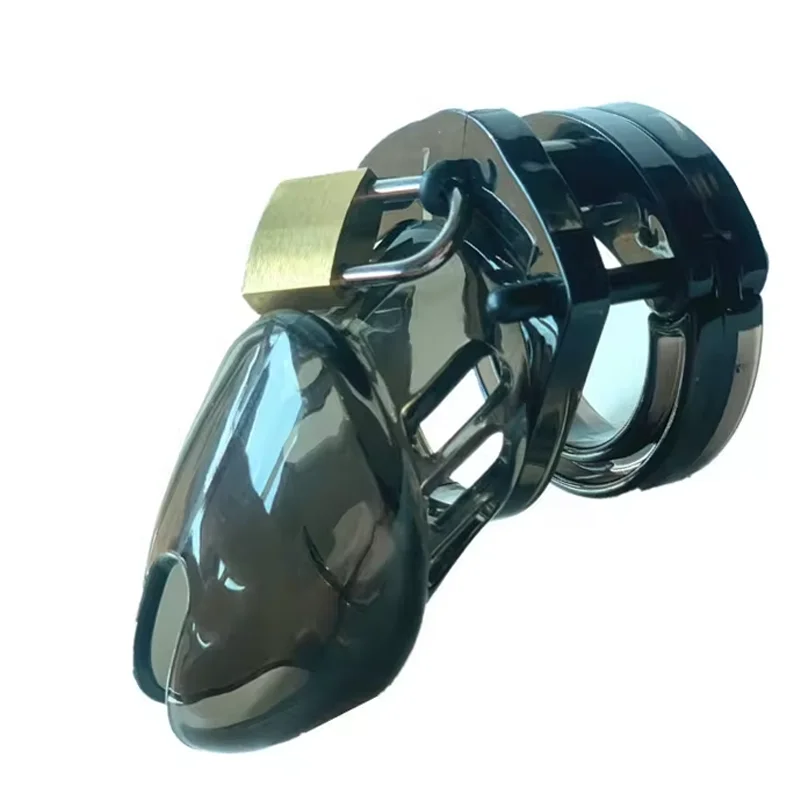 Resin Male Chastity Cock Cage Sleeve Lock Penis Cage With 5 Penis Cock Ring Bondage Sex Toy For Men