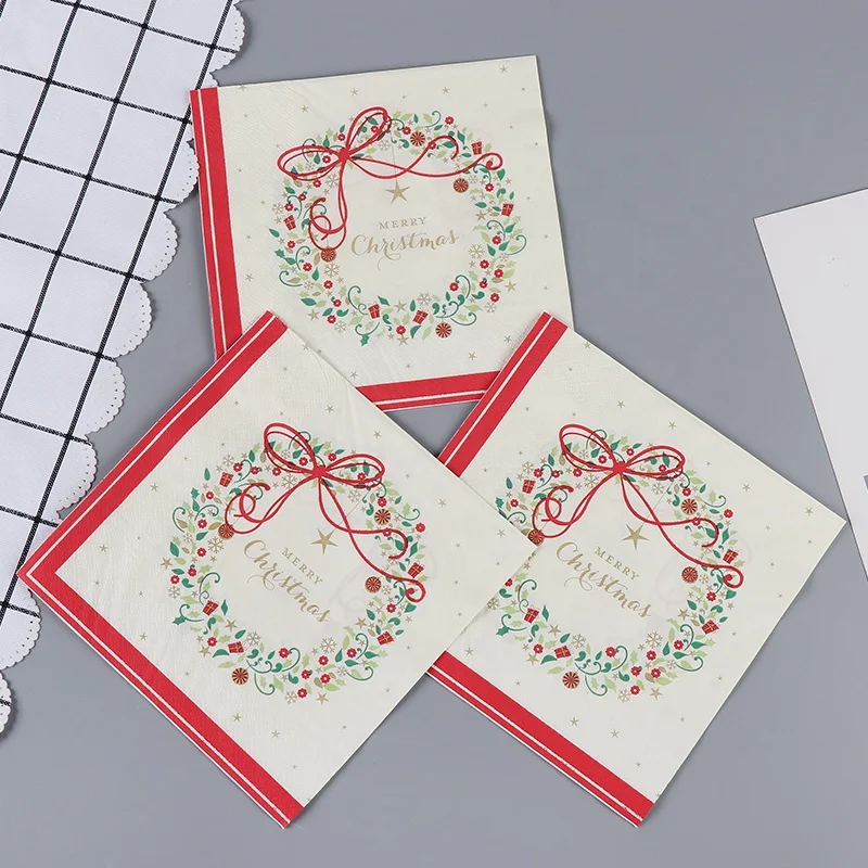 Рождественские салфетки с принтом бронзовой фольги, популярные бумажные салфетки с принтом хорошего качества