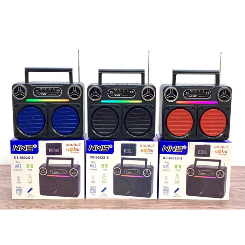 NS-6602S-S Outdoor Portable Speaker High Quality Solar Music Player Home Party Bass Speaker BT TF USB FM Wireless Speaker