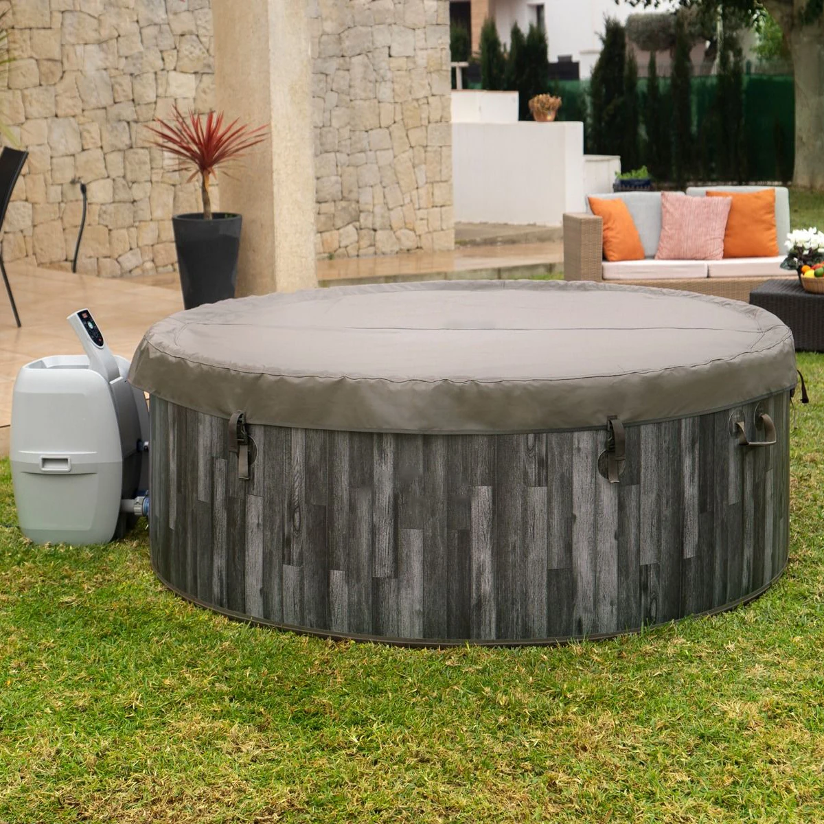 OHO Garden Spa Outdoor Whirlpool Spa Air Bubbles And Indoor Round Inflatable Jacuzzis Hot Tub Spa For 2-4 Person