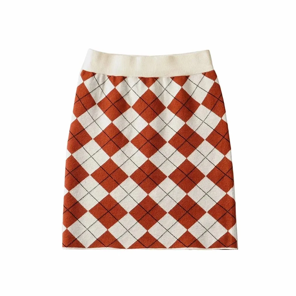 2021 fall Amazon new arrival INS sweater sets women Argyle pattern knitted tank top skirt sweater 2 pieces sets women clothing