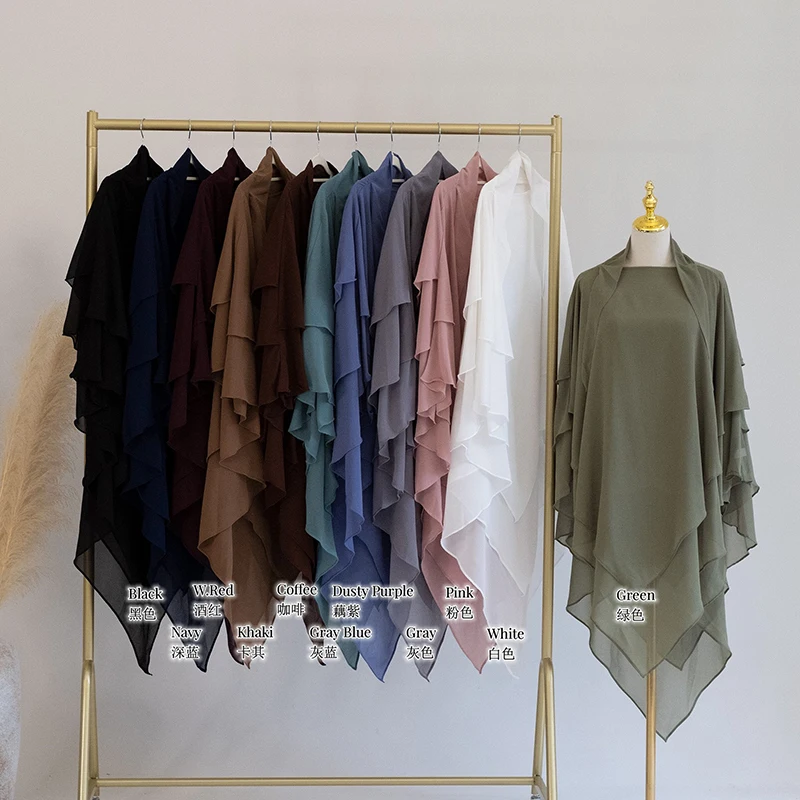 New Arrival Chiffon Khimar 3 layers Overhead Big Scarf Ramadan Eid Islamic Niqab Prayer Abaya Jilbab Khimar
