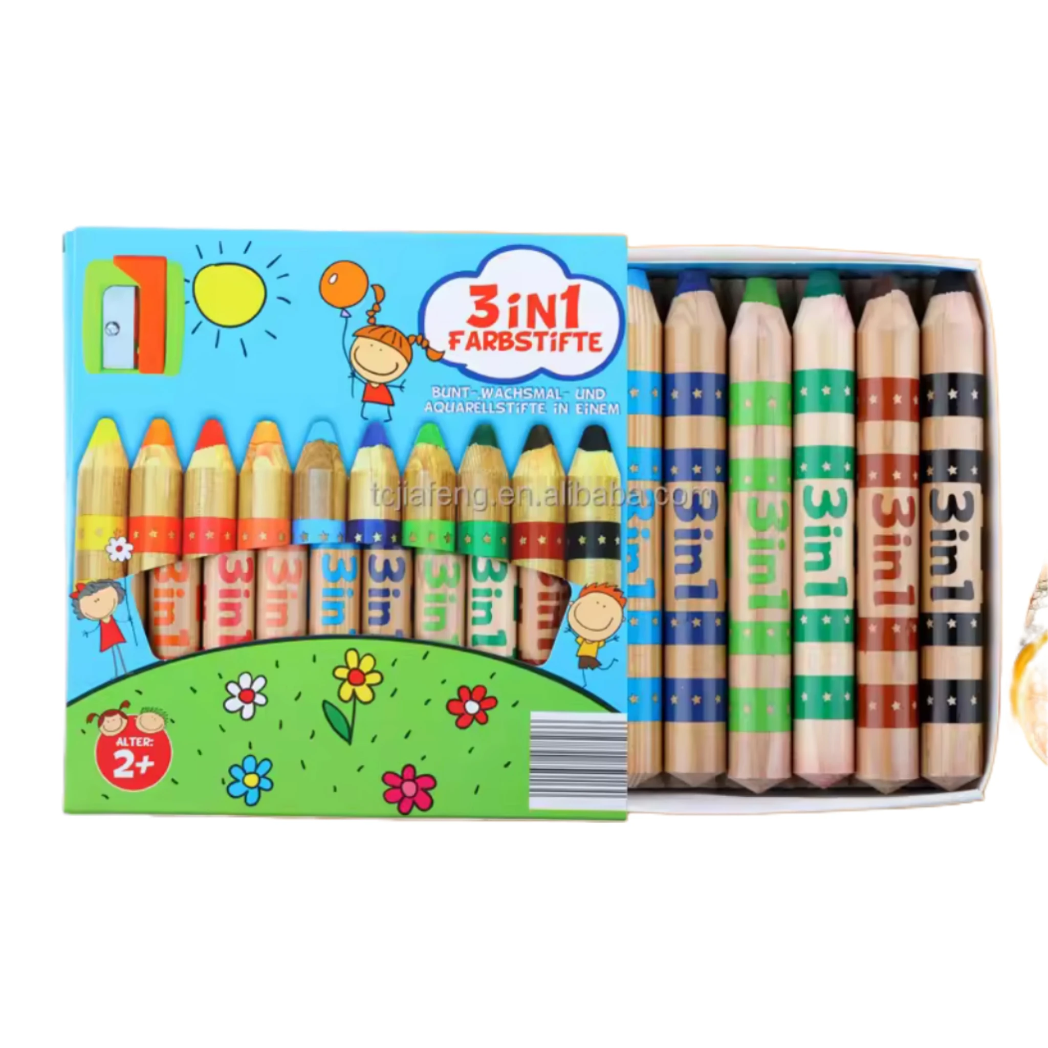 Artecho new formula 3 in 1 woody wax crayon color pencil water color pen set for children school