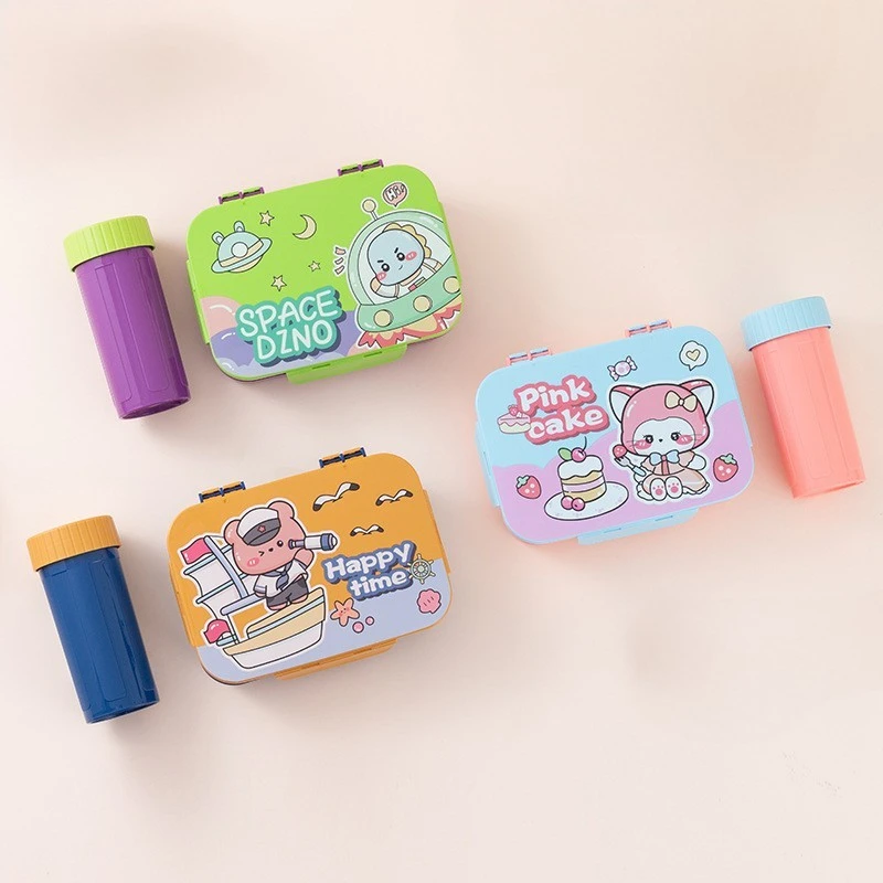 AMZ Cute Microwave Safe Plastic Flip Lid Student Bento Box Water Bottle Set cartoon Office Portable Compartmentalized Lunch Box