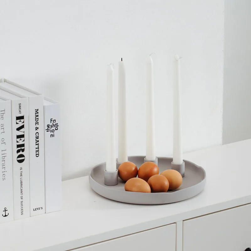 Wholesale 10 Inch Matt Grey Round Candle Tray Clay Porcelain Ceramic Candle Plate Holder for Candle