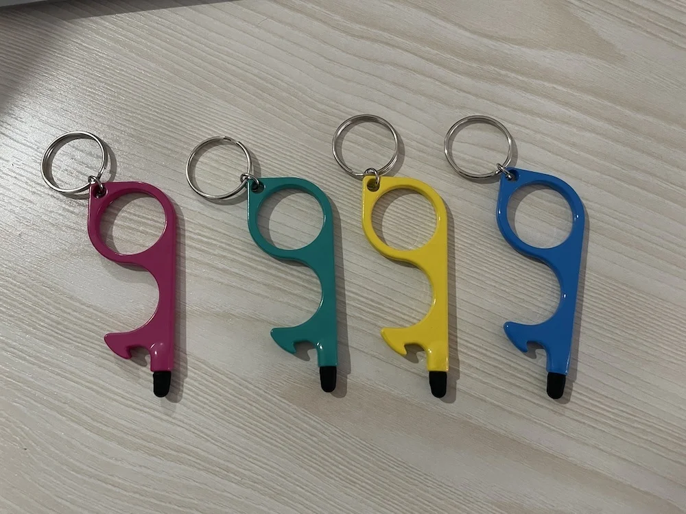 Multi Function Contactless Safety Tool Hand Free Key Tool No Touch Door Opener Bottle Opener Metal Keychain