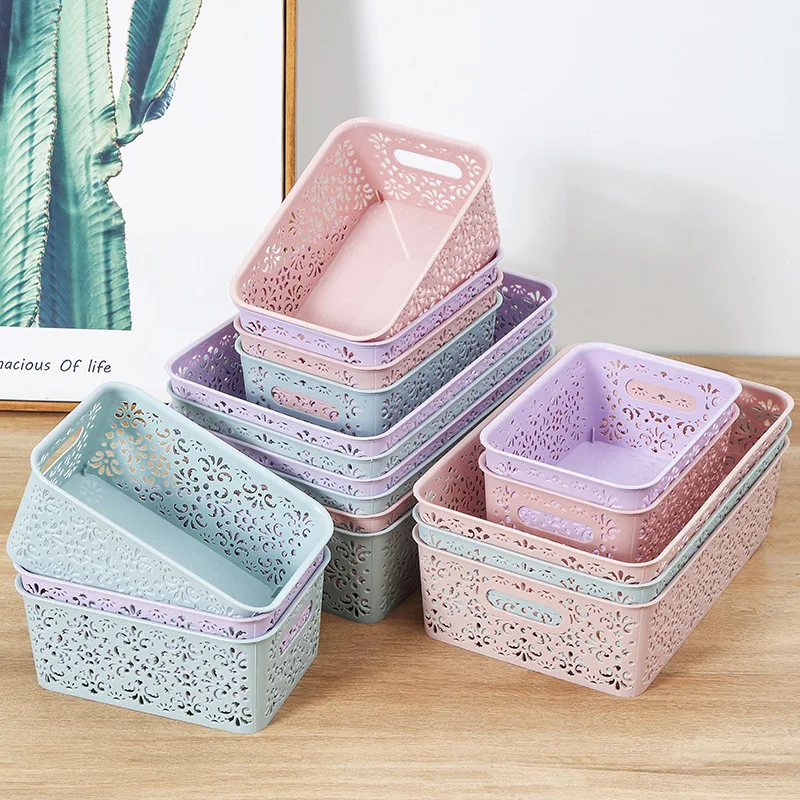 Storage Organizer Basket for Kitchen Hollow Kitchen Storage Basket with Handle Small Plastic Multifunction Household Sustainable
