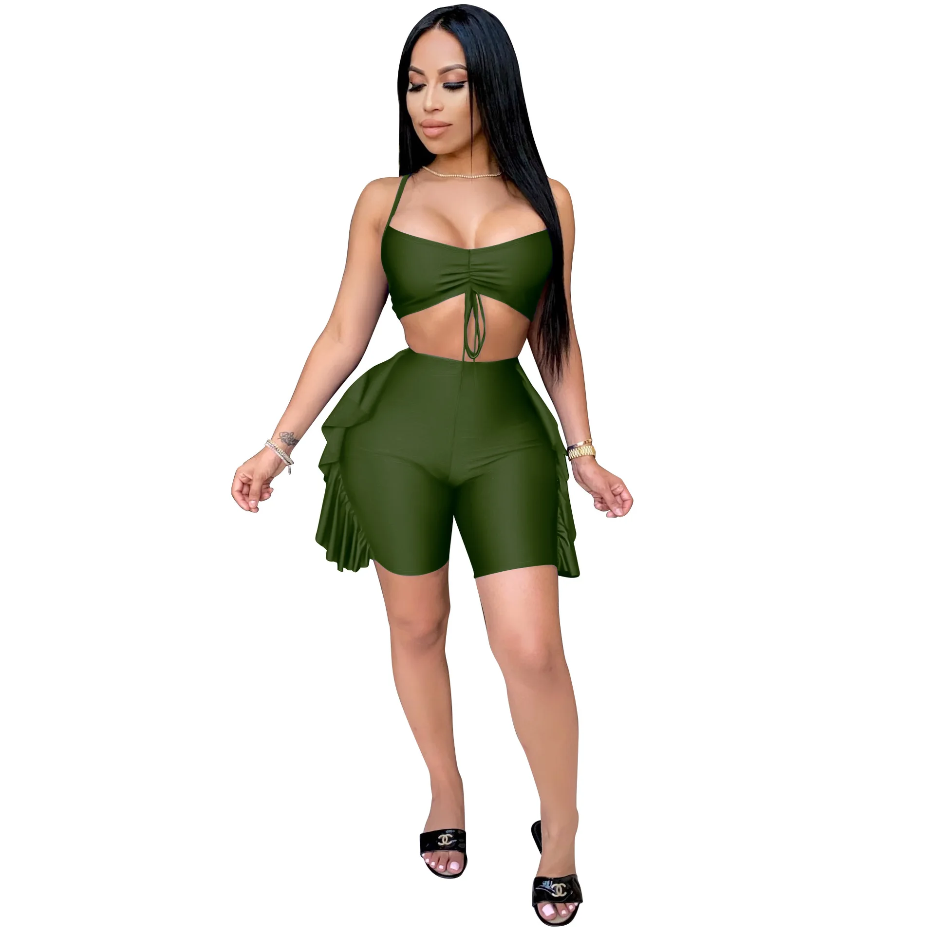 2021 New Unique Women Outfit Wear Lady Tracksuit Joggers Clothing Matching Sets Corp Top with Shorts Set Nightclub 2 Pieces 2pcs