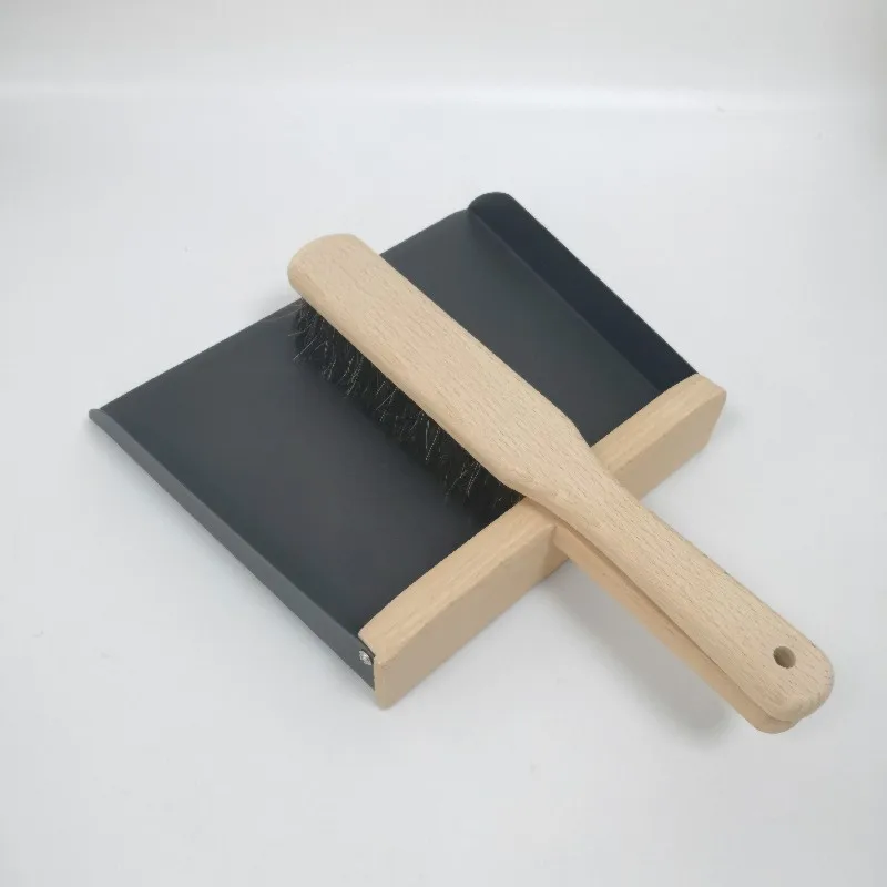 Cleaning dustpan with short metal handle brush broom with wooden handle and dustpan group