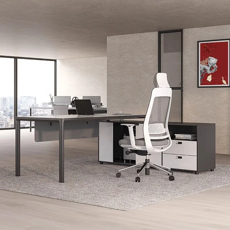 High End Aluminum Dark Gray White Office Furniture Supervisor Office Table Manager With Modesty Panel