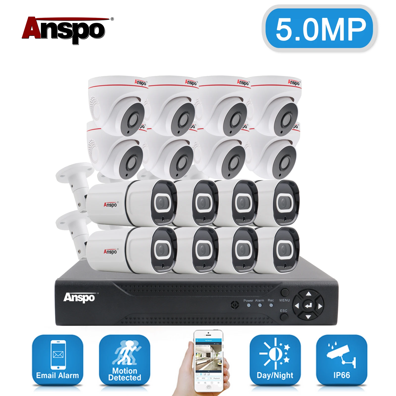 AHD 16 Channel 5 MP 1080P CCTV CAMERA Kit XVR Outdoor Security Camera System With Audio 16CH  8PCS OUTDOOR & 8PCS INDOOR PACKAGE