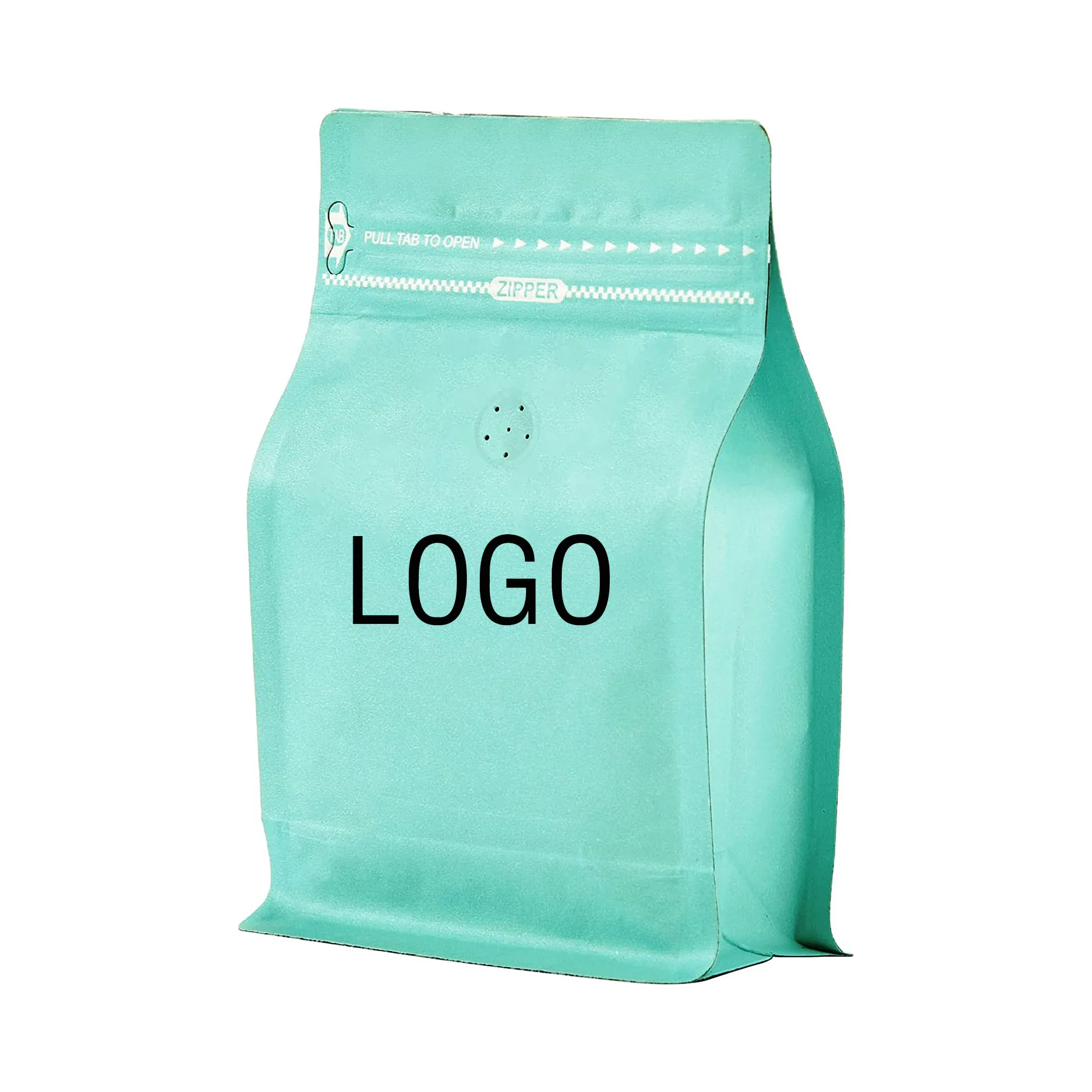 Wholesale flat bottom coffee bags zipper Matte blue coffee bag custom 1lb to pack printed logo
