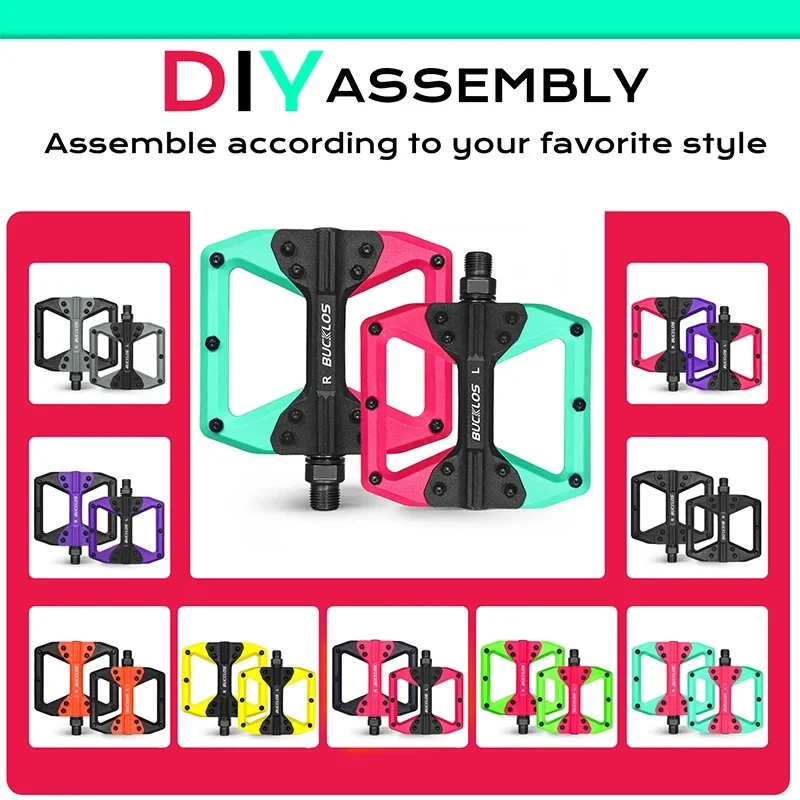 Wholesale bicycle equipment nylon mountain bike pedals multi-color flat pedals non-slip widened road bike pedals