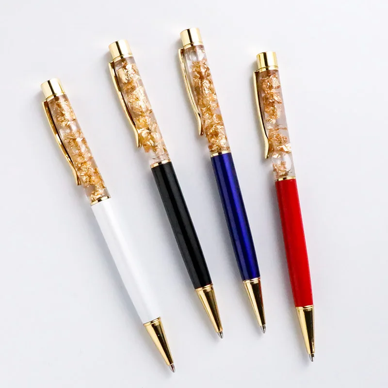 beauty fashion gold foil pen promotional gift custom logo liquid floating glitter metal ball pen