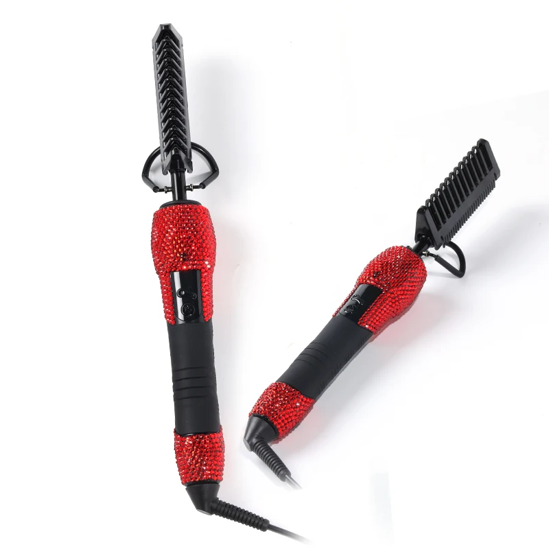 Luxury hot tool electric hair comb bling rhinestone hot hair comb