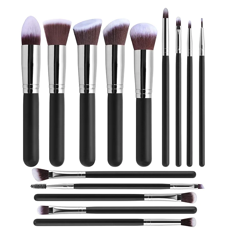 Hot sale Foundation Face Powder Blush Concealer Eye Shadow Makeup Brush Kits Professional 14pcs Black Premium Cosmetic Brushes