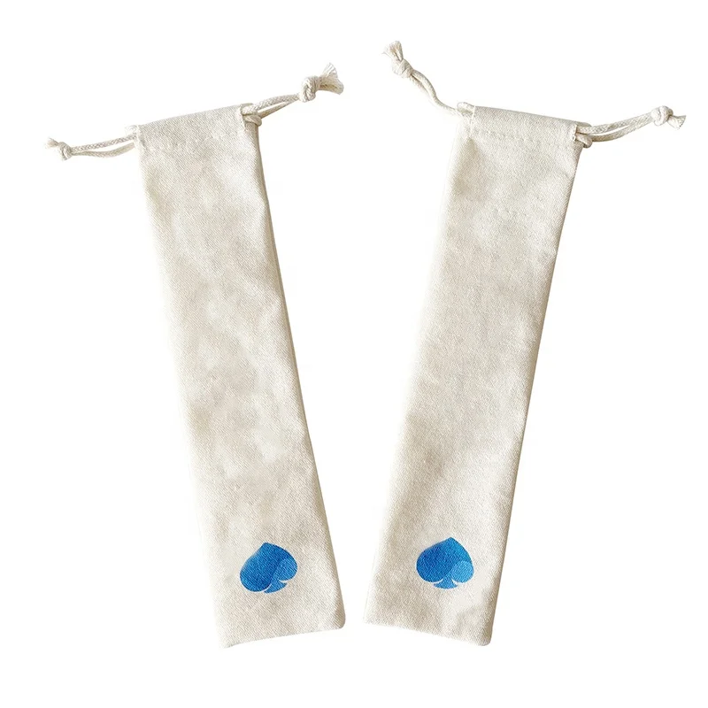 Accept Custom Logo 5*24 cm Natural drawstring Cotton Comb Pouches Reusable Canvas tubularis Bags