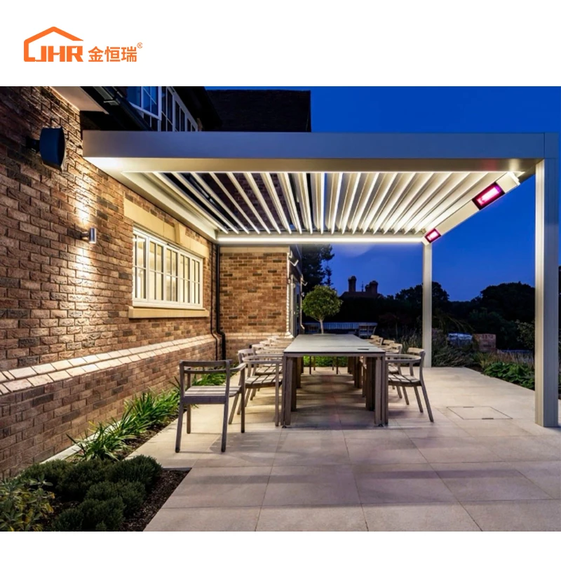 JHR Modern Automatic Patio Gazebo Outdoor Arches Bioclimatic Aluminium Pergola Opening Louvred Roof