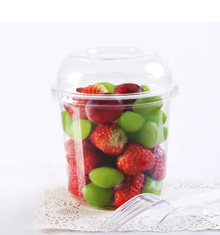 Round disposable composable cold food vegetable fruit salad yogurt cake clear pet plastic dessert cups with lid