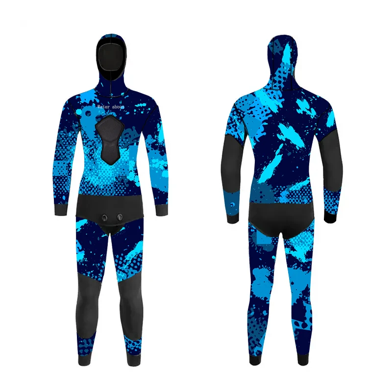 Adult unbranded triathlon spearfishing-wetsuit smooth blue camou cr neoprene camouflage spearfishing diving suit