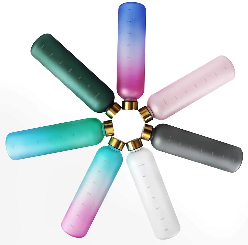 
borosilicate glass water Bottle With Time Marker 32 OZ, 1 Liter, Motivational Reusable Water Bottles - BPA Free 