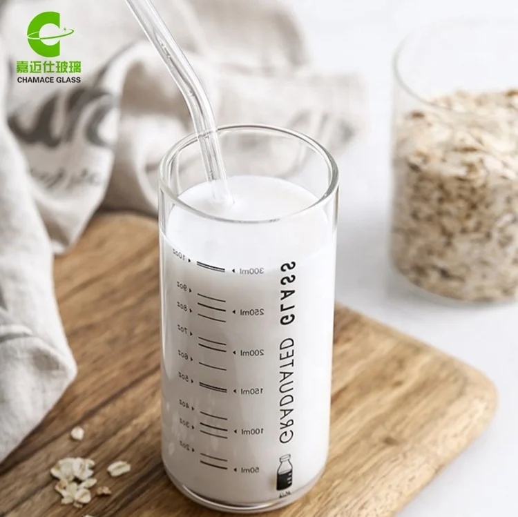 Hot sale wholesale Custom Logo 300ml Coffee Milk Juice Graduated Beaker Glass Cup Food grade material