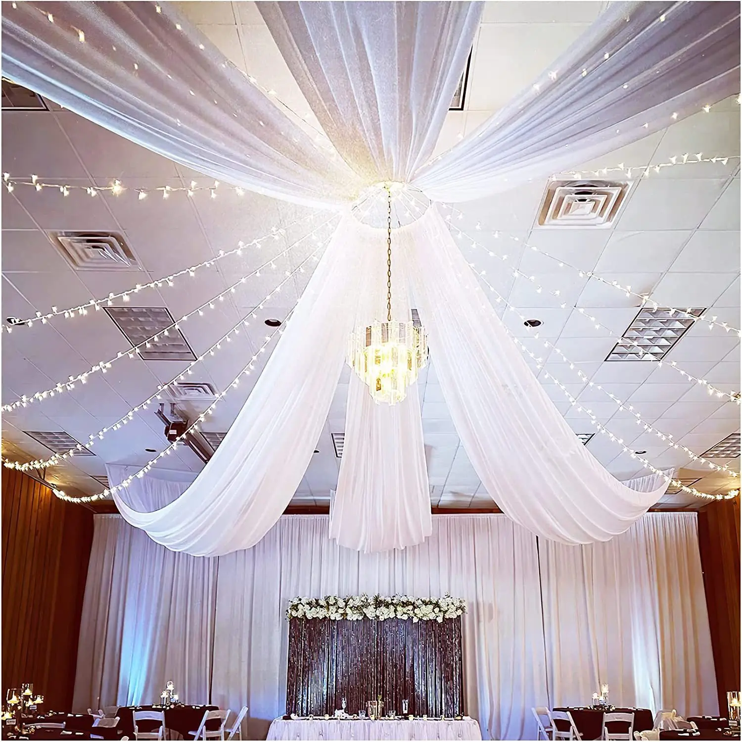 Hot Selling Chiffon Retardant Fabric Ceiling Drapes Wedding Decoration Backdrop Drapes For Wedding Decoration
