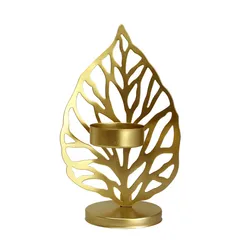 Living Room Table Decoration Golden Leaves Crafts Candlestick With Metal Base European Wrought Iron Candle holder