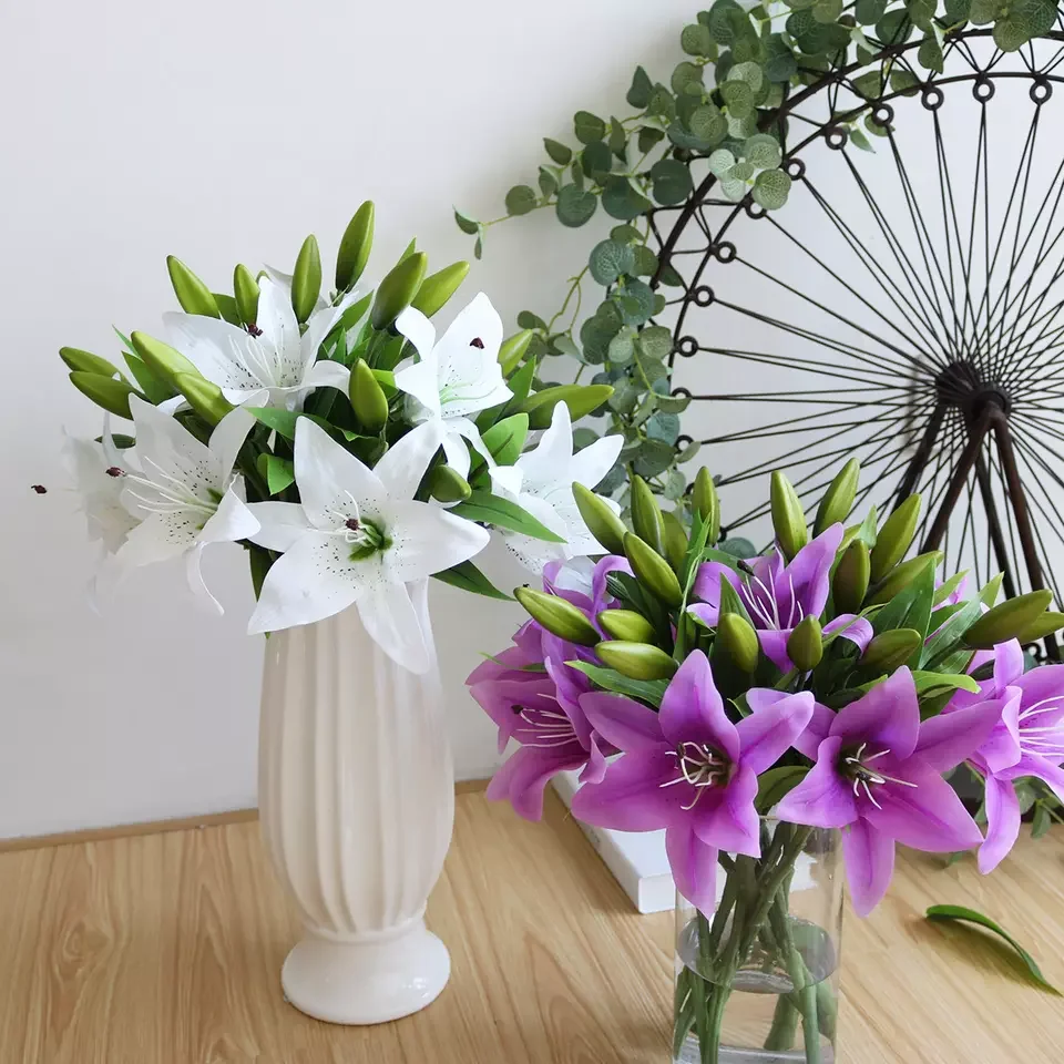JDA0006 Wedding Home Decor Amazon greenish lily flower  Artificial Lily Bouquet Wholesale Wedding Flowers Artificial Flowers