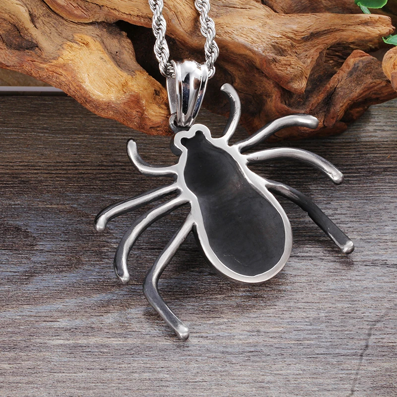 KALEN Silver Flashing Stainless Steel Vintage Halloween Jewelry Nordic Spider Pendant Necklace