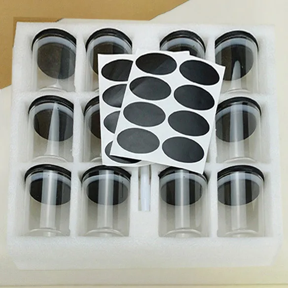 Hot Sale High Borosilicate Glass Jar home and kitchen glass storage jar glass spice jar with Black Bamboo Lid Set