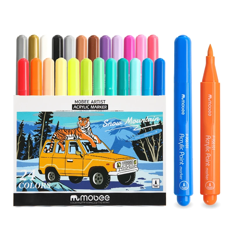 MOBEE P-906101-24 24pcs/set Acrylic Marker Set Water-Based Non-Toxic 3mm for School Office Posters Crafts and DIY Projects