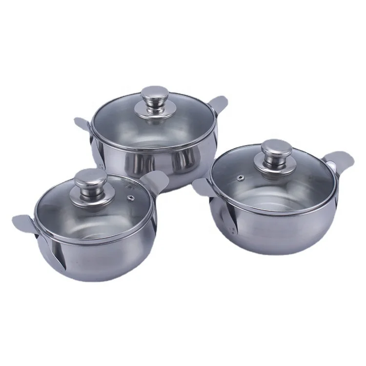 New Product 3Pcs Non Stick Stainless Steel Soup Cooking Pot Cookware Set