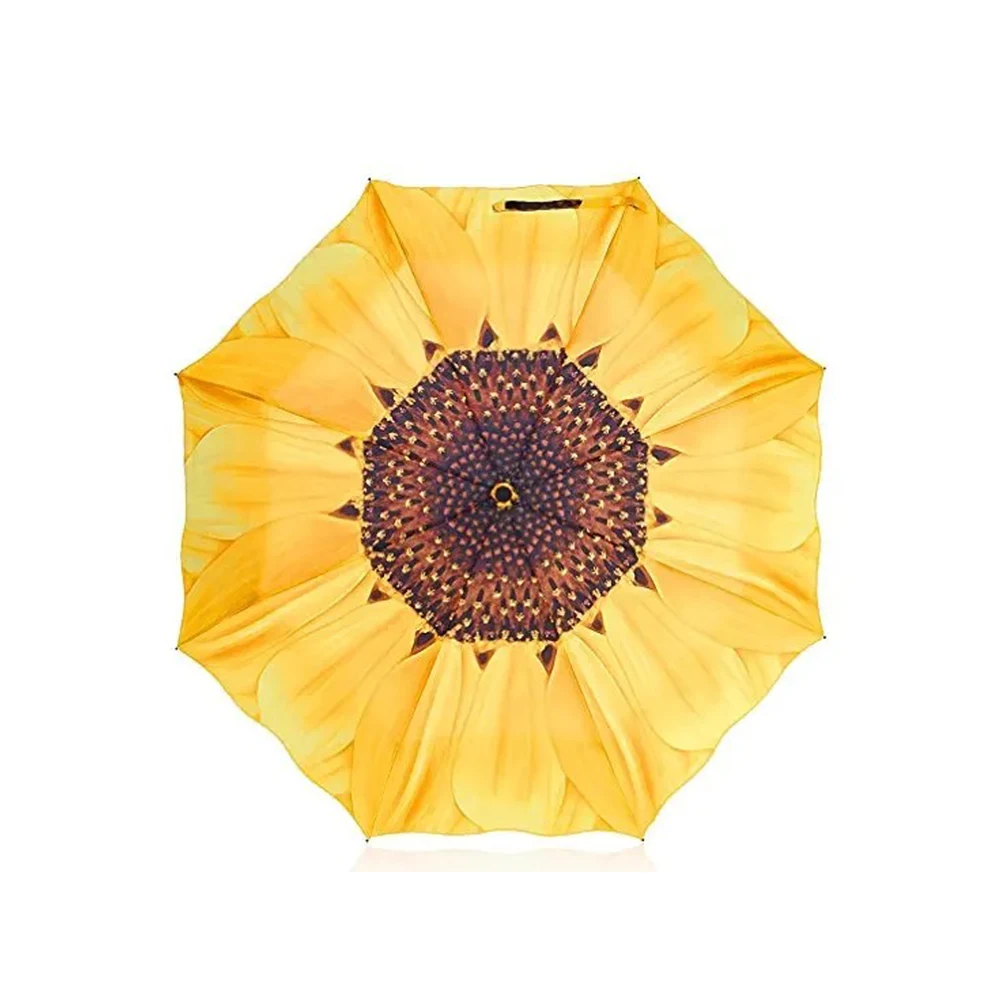 Hot Selling 23Inch 8K Auto Open And Close Full Sunflower Design Print Flower Shape 3 Fold Umbrella