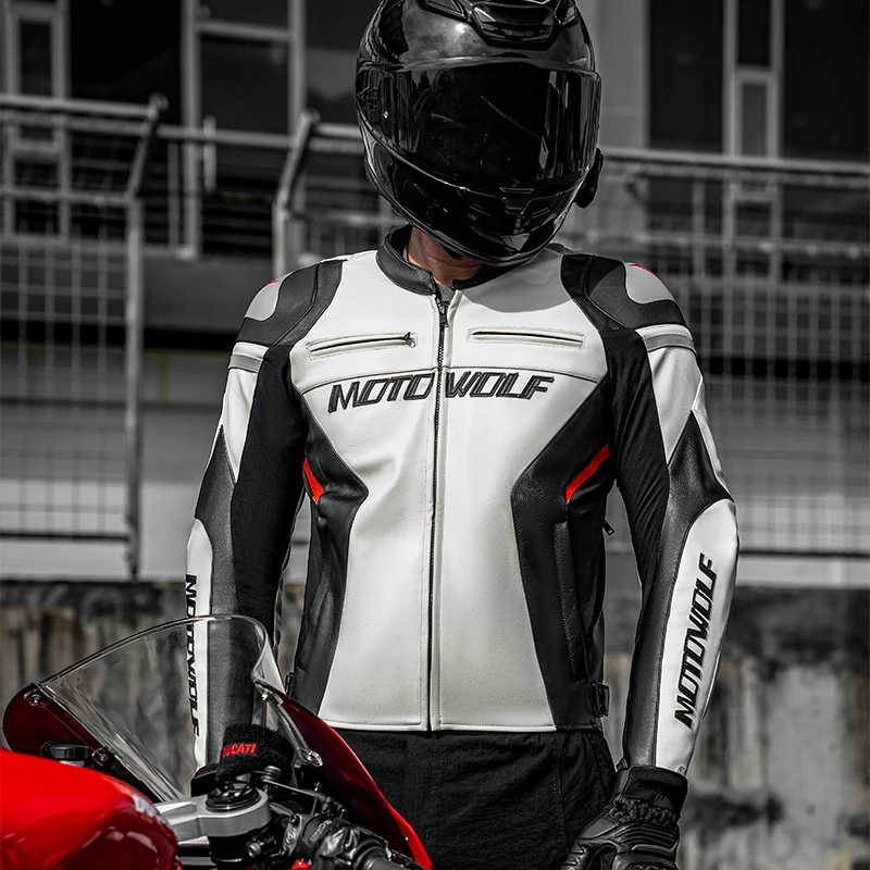 MOTOWOLF JM2 motorcycle breathable leather jacket with CE protective gear for men