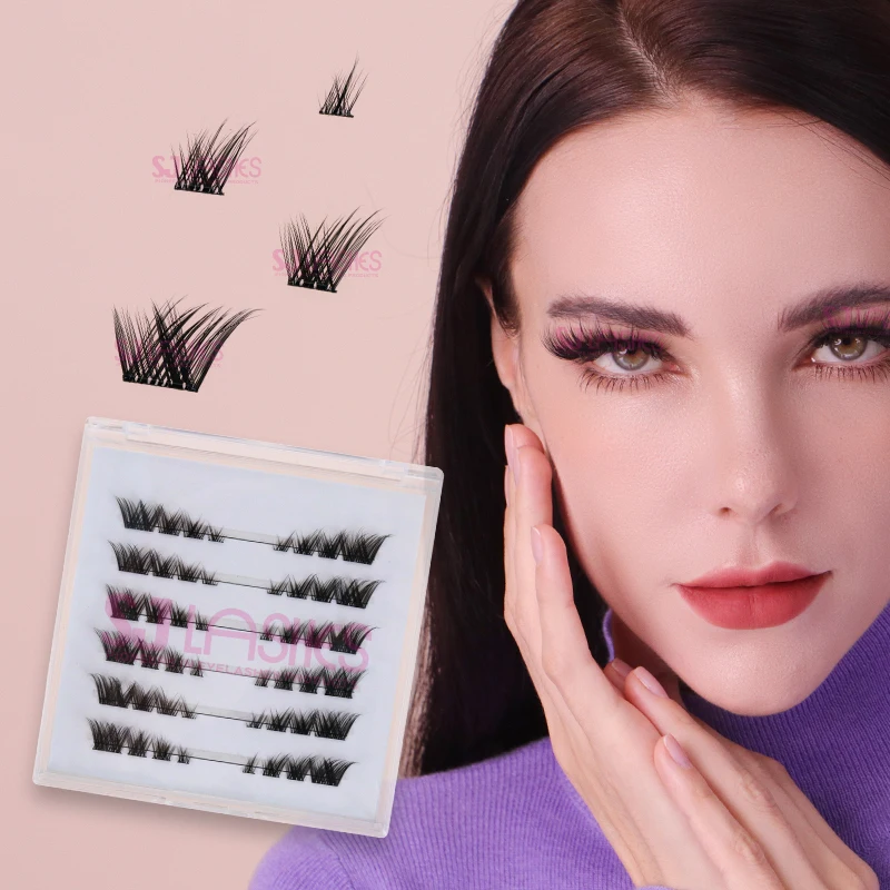 Press On Lash Cluster Foxy Eye Pre-Glued Cluster Eyelash L Curl Lightweight Prebond Pop On Cluster Lashes