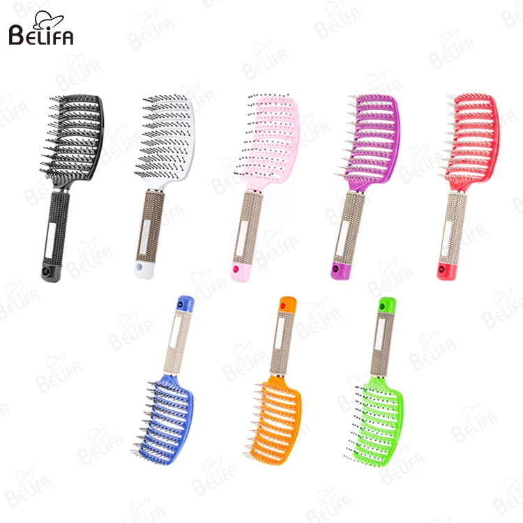 Custom Logo Hair Scalp Massage Soft Tips Vented Rubber Handle Hairbrush Curly Hair Brush For Long Thick Extensions Hair