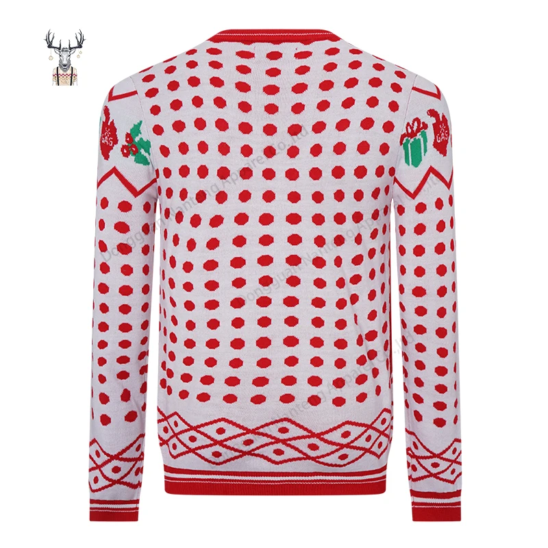 Nanteng Custom Ribbed Knit Crew Neck Pullover Santa Embroidery Applique Patch Cotton OEM Manufacturers Men Christmas Sweater