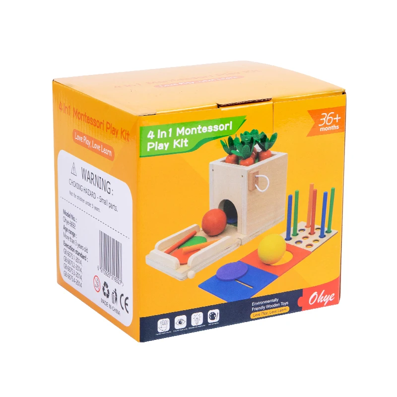 Children 4 in 1 Play Kit Wooden Multi-functional Carrot Harvest Game Early Educational Shape Sorting Game Intelligence Box Toys
