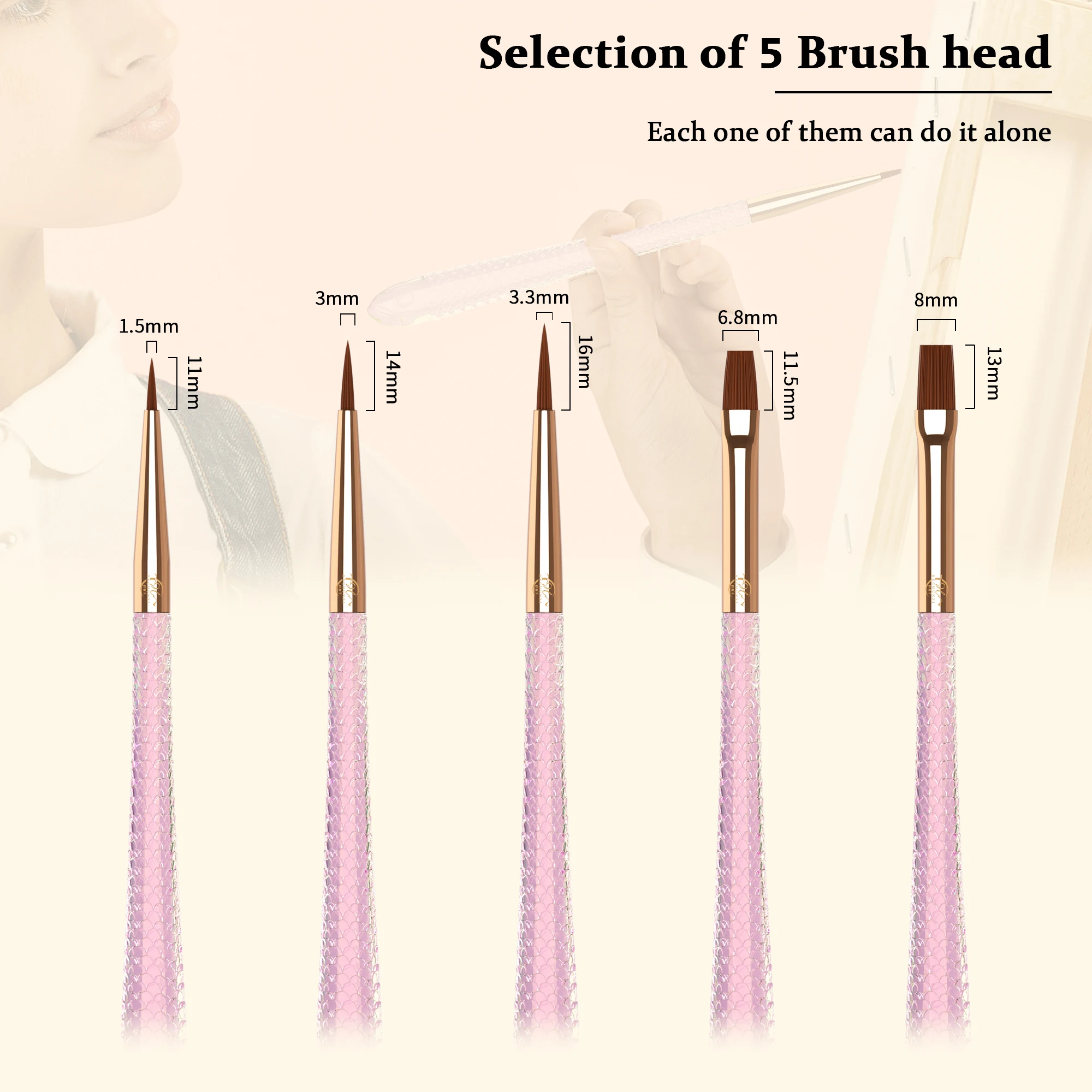 5 Pieces Set Nylon Hair Pink Acrylic Fish Scale Design Handle Artists Painting Brushes For Watercolor Gouache Oil Acrylic
