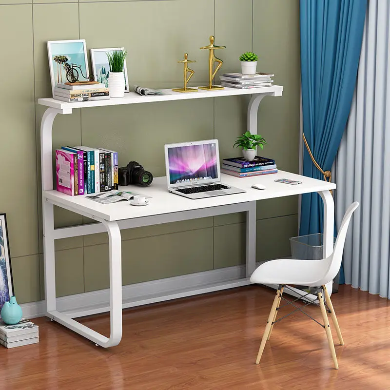 Simple Steel wood desktop bookshelf integrated office table for student with bookcase Large computer Desk