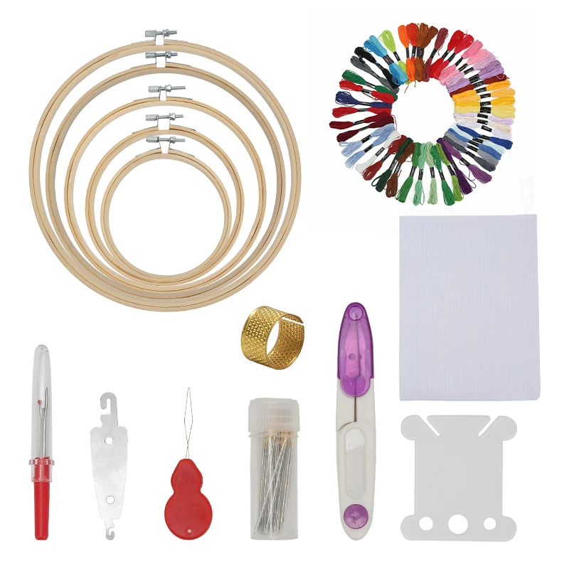 JP Diy Portable 50 Color Thread Bamboo Embroidery Hoop Set Cross Stitch Tool Accessories Embroidery Kit Sets