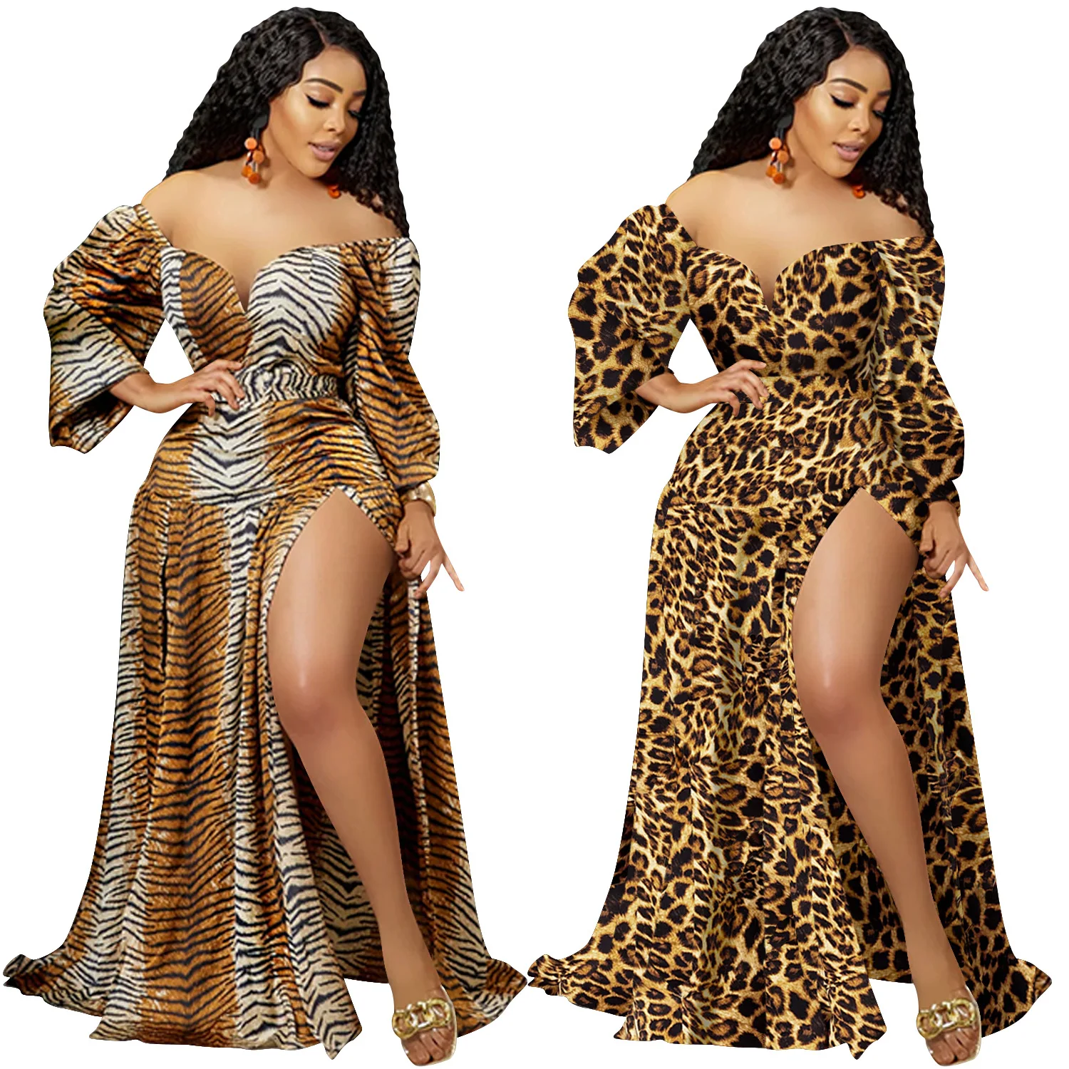 Fall 2022 Women Clothes Off Shoulder Sexy Women Dress Print Maxi Floor-Length Dresses Elegant Vintage Loose Long Sleeve Dress