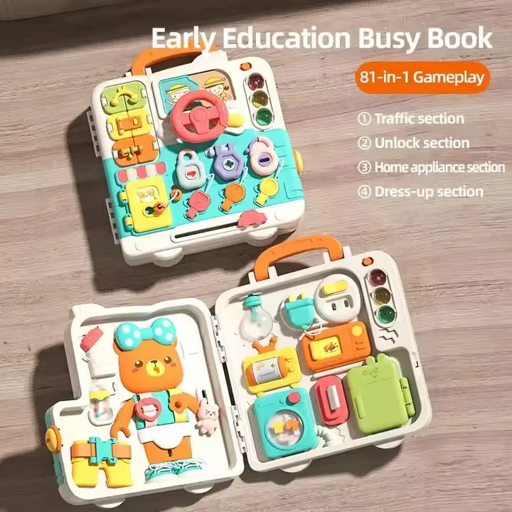Funny Plastic Busy Board Light Musical Puzzle Toy Animal Bear Baby Sensory Books for General Knowledge Teaching Toy