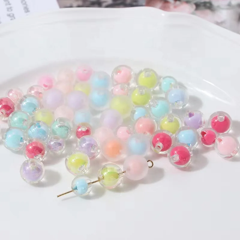2022 New Fashion 50pcs/bag AB Color Acrylic Round Matte Hair Beads For Kids