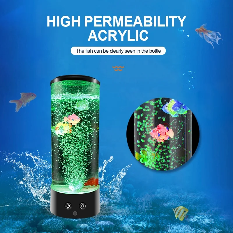 Hot Sale 11.5' USB Night Light Leds Colorful Artificial Plastic Bubble Fish Lamp Aquarium Fish Table Lamps Novelty Gift for Kid