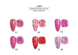 Hot Pink Berry Color UV Gel Polish Sweet Heart Flake Glitter UV Gel Soak Off Nails Beauty Salon Supplier with Low Factory Price